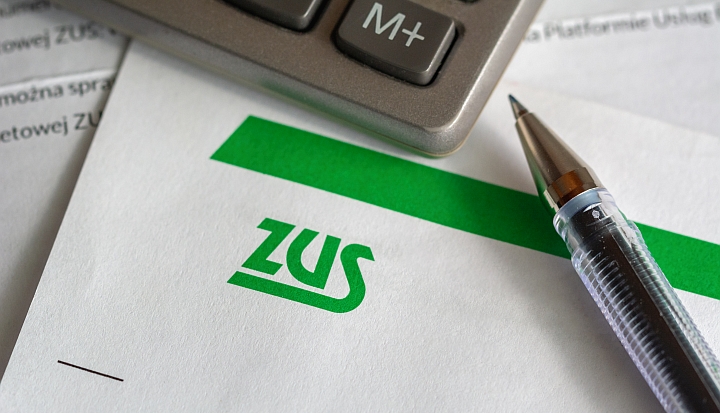 gdansk, poland march 31, 2020: zus (national social insurance company) logo on a sheet of paper